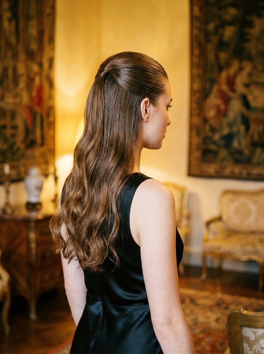 Sleek Half-up mit weichen Wellen - Sleek Frisur